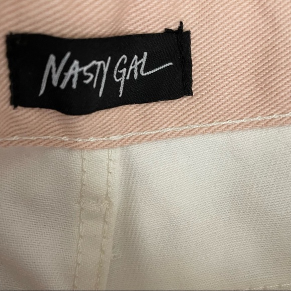 Nasty Gal Patch You Later Pink Rust Denim Mini Skirt Color Blocked Neutral NWT - Picture 8 of 9
